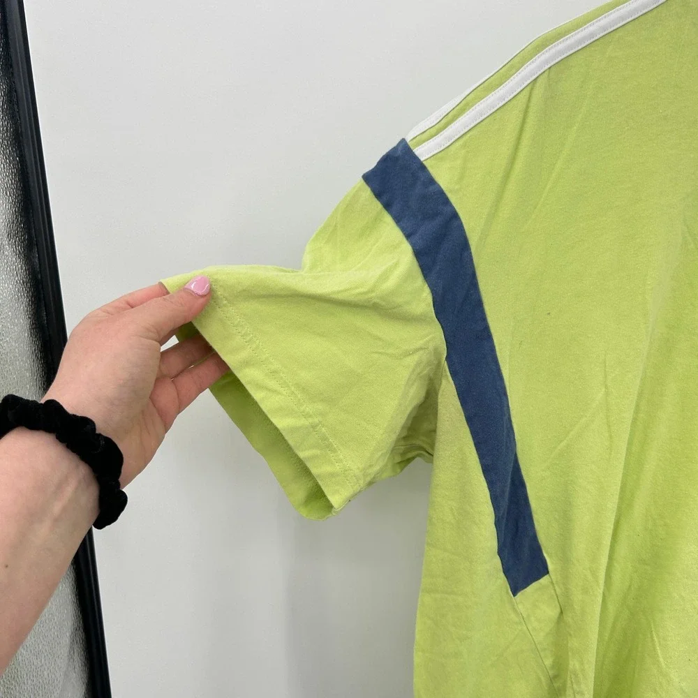 Adidas‎ Short Sleeve Embroidered Logo T-Shirt XL Lime Green Navy Blue Sporty Y2K